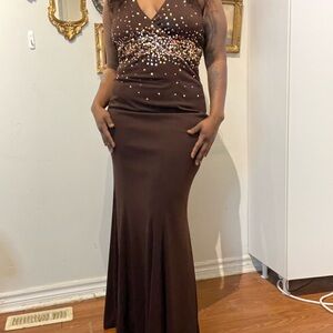 Elegant Brown Gown with Sequin Details